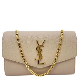 Yves Saint Laurent  Uptown Grain De Poudre Leather Chain Wallet Cream